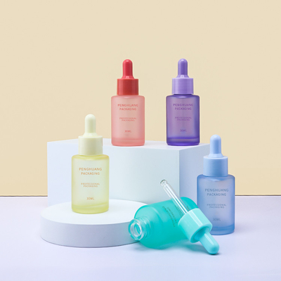el dropper del suero 30ml embotella el aceite esencial de cristal de empaquetado colorido helado de Skincare