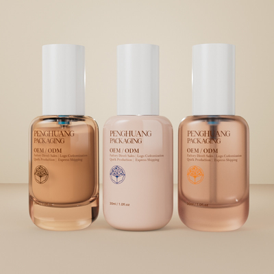 Botella de vidrio transparente para base de maquillaje de 30 ml (1 oz) al por mayor, botellas vacías para base con tapa