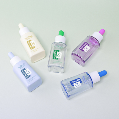 Botella cuentagotas de suero cuadrada de PET de 50 ml con logotipo personalizado y tapón de goma