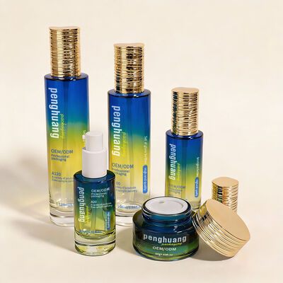 Conjunto de botellas de vidrio de lujo de lujo para cuidado de la piel y envases de belleza OEM ODM Botella de vidrio cosmético con frasco