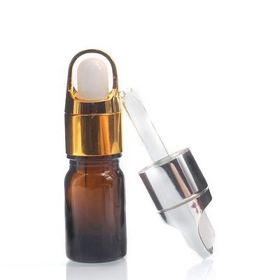Botellas de aceite esencial de encargo del color 5ml del dropper de Amber Color Glass Bottles With