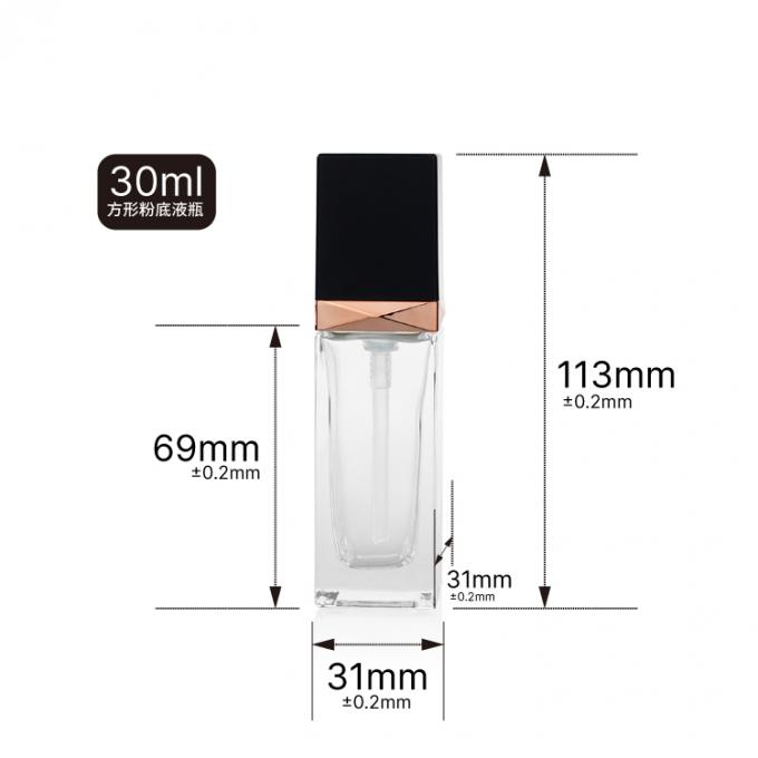 Cree la botella de vidrio para requisitos particulares vacía helada clara de empaquetado cosmética de la fundación del cuadrado 30ml con el tapón de tuerca