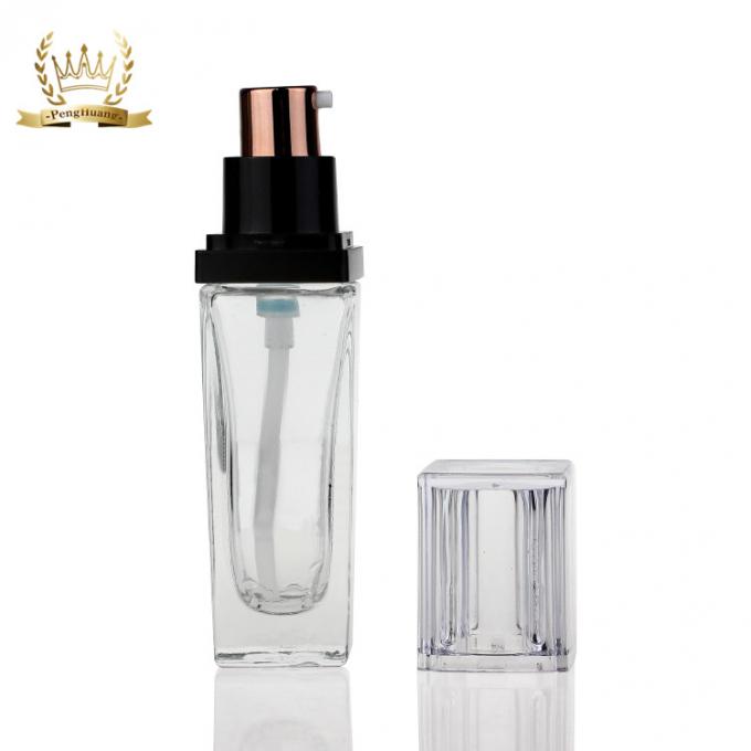 Botella de cristal cuadrada vacía cosmética transparente de lujo del polvo de la fundación 35ml