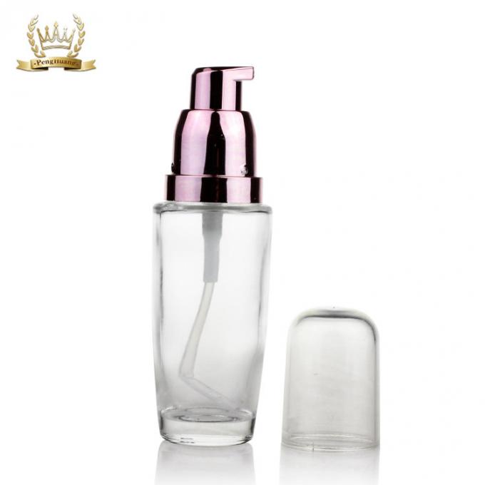 Botellas de la fundación del maquillaje de Frosty Glass Bottles Cosmetic 30ml con Rose Gold Pump
