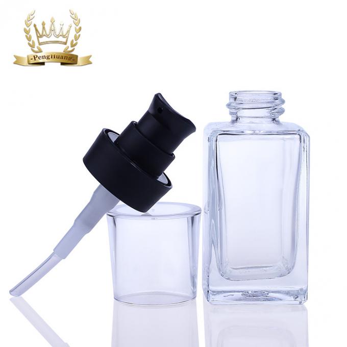 Botella líquida de cristal clara de empaquetado cosmética al por mayor de la fundación del cuadrado vacío 30ml