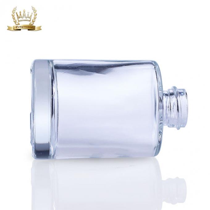 botella cosmética cuadrada clara de lujo del espray de la bomba del suero de la loción de la botella de vidrio de la fundación 30ml con la tapa negra