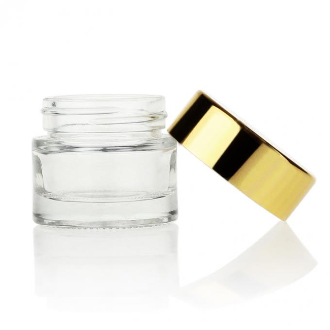 Tarro poner crema cosmético de cristal claro 10g de la muestra libre del OEM de la cubierta de lujo al por mayor del oro para la crema