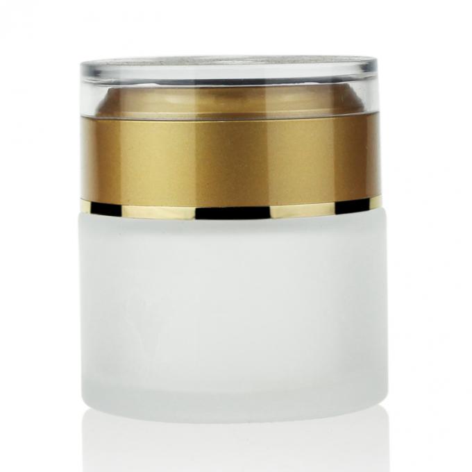 Tarro cosmético 50g del precio del vidrio esmerilado del envase barato de la crema con la tapa de acrílico de lujo del oro