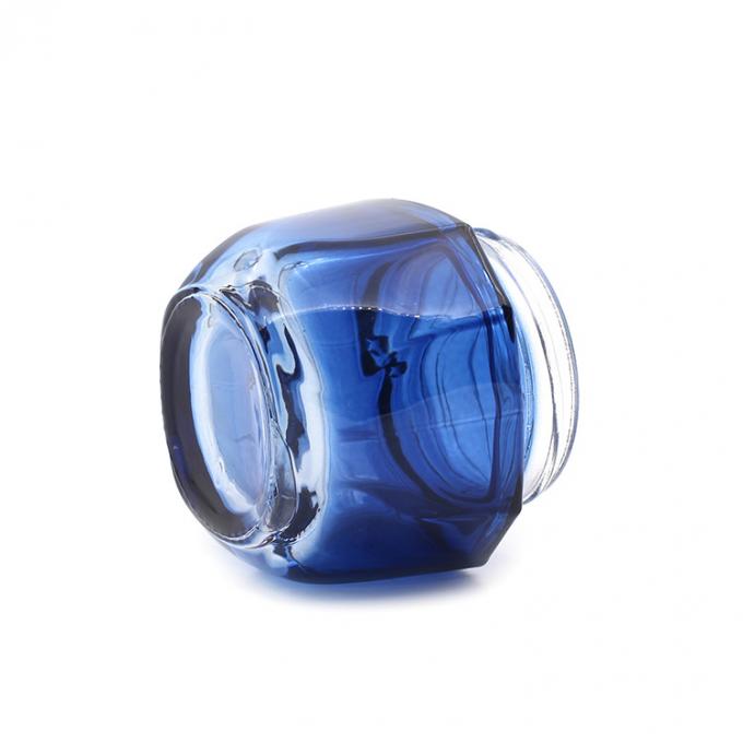 Sistema de cristal vendedor caliente del tarro del tarro cosmético azul vacío de lujo de alta calidad del cuadrado 50g