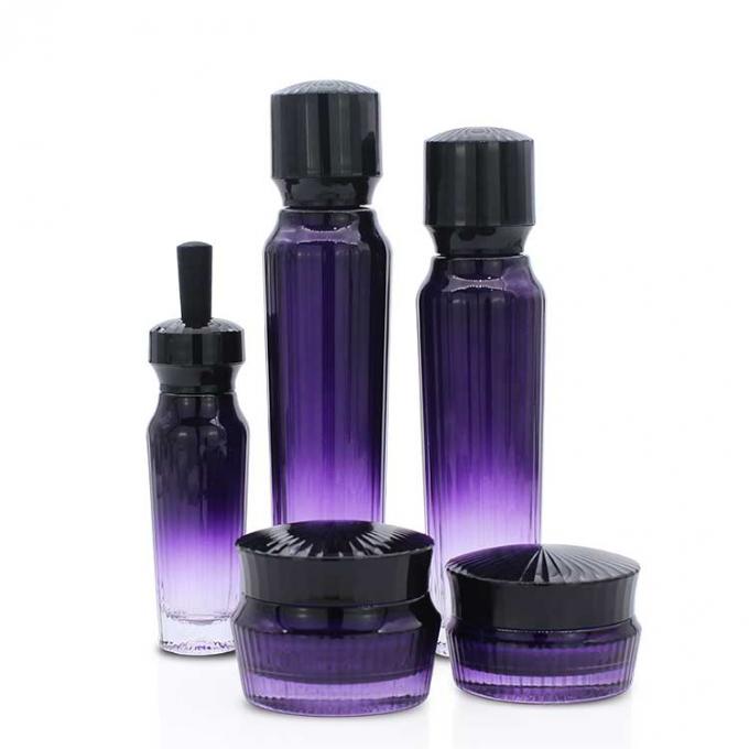 Botella de cristal cosmética de lujo colorida y envase de la púrpura de encargo al por mayor 120ML 100ML 50ML 50G 30G