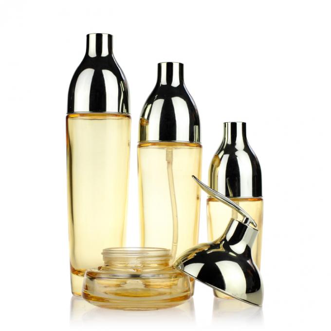 Las botellas de cristal de lujo de la loción fijaron los tarros poner crema de cristal modificados para requisitos particulares desean el sistema de empaquetado cosmético del envase